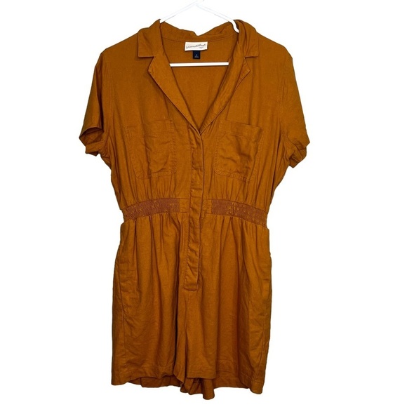 Universal Thread Womens M Linen Blend Mustard Yellow Romper Jumpsuit Pockets - Picture 1 of 15